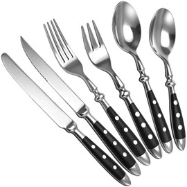 24 Pcs Silverware Set Service for 4, Stainless Steel Flatware Set with Ergonomic Handle, Include 4.5 in Steak Knives, 8 in Spoons, 6 in Spoons, 8 in Forks, 6 in Forks