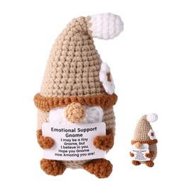 TOYMIS Positive Gnome, Emotional Plush Support Wool Crochet Gnome Knitted Toy with Flower Cheering Up Gift for Families Friends Christmas Birthday Party Decoration (Khaki)