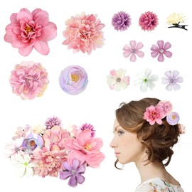 Hurifeng Flower Hair Clip for Women and Girls - Hair Clip Flower Hair Accessories - High Quality Hair Clip Flower for Women - Perfect for Party, Wedding and More (Pink; Purple)
