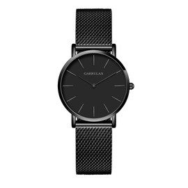 Garrulax Women's Ultra Thin Case Analogue Quartz Watch 36 mm, Black, black surface, black strap, Bracelet