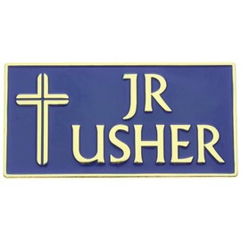 Junior Usher Badge Pin-Back for Church Blue Gold (Set of 2)