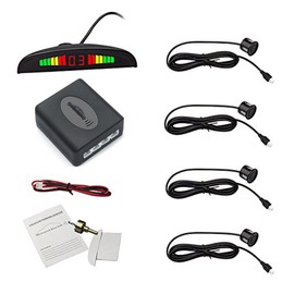 Eunavi Car Reverse Backup Radar System Reverse Parking Sensor Car Vehicle Backup Auto Radar Detectors System LED Display&High-Volume Warning Buzzer&4 Black Parking Sensors Reversing kit [Black]