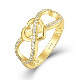 STARCHENIE Infinity Heart Ring 925 Sterling Silver 14K Gold Plated Promise Ring for Her Cubic Zirconia Love Knot Rings Size 7
