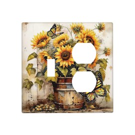 Naiqadnehz Wallplates Rustic Vintage Sunflower Bouquet Butterfly 1 Toggle 1 Duplex Switch Plate Electrical GFCI Faceplate Decorative Light Switch Covers for Farmhouse Cabin Decor