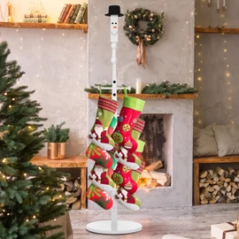 Shellwei 60 Inch Wooden Freestanding Christmas Stocking Holder with Santa Claus Snowman Hat and Hanger Stickers Xmas Stocking Stand with 8 Removable Hooks Floor Stocking Holiday Decor(Santa Claus)
