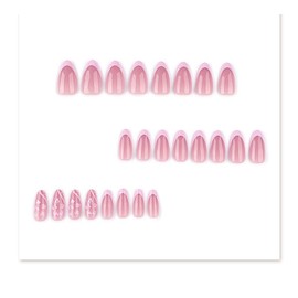 24pcs Pink French Tip Press on Nails with Hibiscus Flowers Fake Nails Design Short Almond False Nails Glossy Full Cover Glossy Glue on Nails Stick on Nails Artificial Nail for Women Acrylic Nail