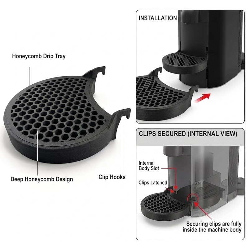 Drip Tray Replacement Compatible with Nespresso Vertuo Plus, Black