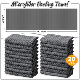 20 Pcs Cooling Towel 40" x 12" Ice Towel for Neck and Face Microfiber Chilly with Bag Breathable Yoga Gym Stay Cool Towels Sweat Rag for Workout Running Camping Pilates Beach Accessories (Dark Gray)