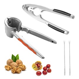 Ksvaye Set of 4 Nutcrackers Zinc Alloy Walnut Cracker Non-Slip Handle Hazelnut Cracker with 2 Walnut Needles Multifunctional Nutcracker for Walnuts Chestnuts Lobster Cracker