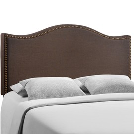 Modway Curl Upholstered Linen Queen Headboard Size with Nailhead Trim and Curved Shape in Dark Brown Fabric