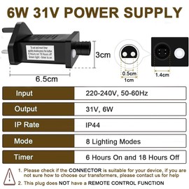 Joycome Transformer for Christmas Lights 31V Transformer Plug with 8 Light Modes, Timer Function, Christmas Tree Replacement Plug 3 Pin UK Plug Adapter for String Lights, Icicle Lights, Net Lights