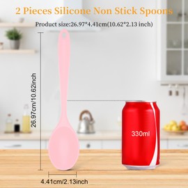 2 Pcs Silicone Nonstick Mixing Spoon, Silicone Spoons for Cooking Heat Resistant, Cooking Utensil for Kitchen Cooking Baking Stirring Serving (Pink)