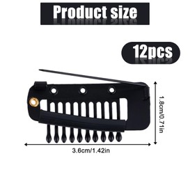 12pcs Wig Clip with Safety Pins, 10-Teeth Hair Extension Snap Clips Invisible Strong Wig Combs to Secure Wig No Sew Chunni Grip Dupatta Clips for Girls Women Wig Headscarf Hijab & Tikka(Black)