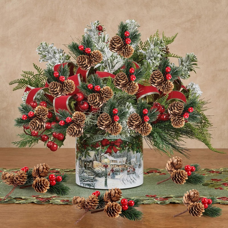 LOKIPA 12 PCS Artificial Picks Christmas Artificial Pine Cones Christmas