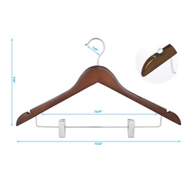 TOPIA HANGER Wooden Suit Hangers with Adjustable Metal Clips (20 Pack), Solid Wood Clothes Hangers, 360° Swivel Hook, Premium Retro Finish Pants Hangers for Clothes Coat, Jeans, Blouse-CT28A20
