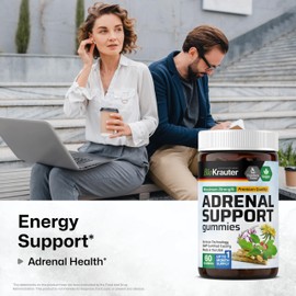 BIO KRAUTER Adrenal Support Gummies - 60 Chews - Rhodiola & Ashwagandha Gummies with Vitamins C, B6, B12 - Vegan Mood Support Supplement