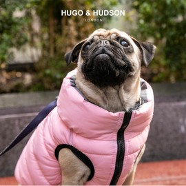 HUGO & HUDSON Dog Puffer Jacket - Clothing & Accessories for Dogs Reversible Water Resistant Dog Coat Collar Attachment Hole - Light Pink & Grey, XS30