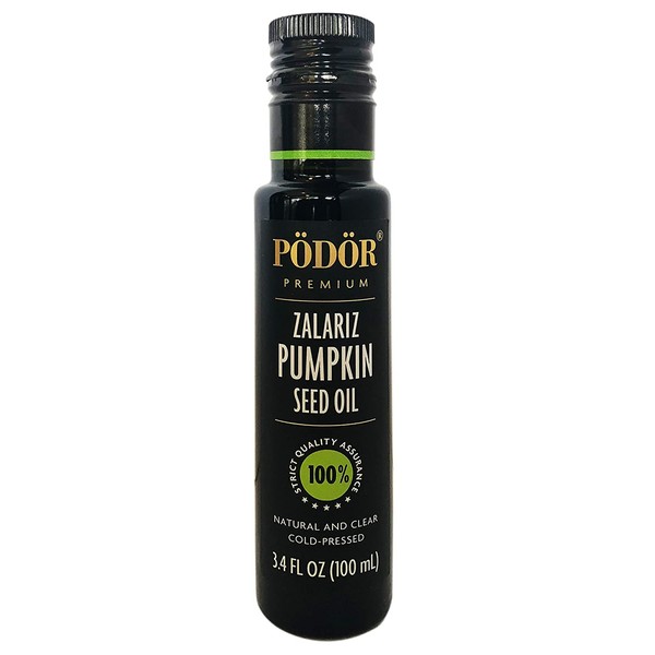 PÖDÖR Premium Zalariz Pumpkin Seed Oil - 3.4 fl. Oz. - Cold-Pressed, 100% Natural, Unrefined and Unfiltered, Vegan, Gluten-Free, Non-GMO in Glass Bottle