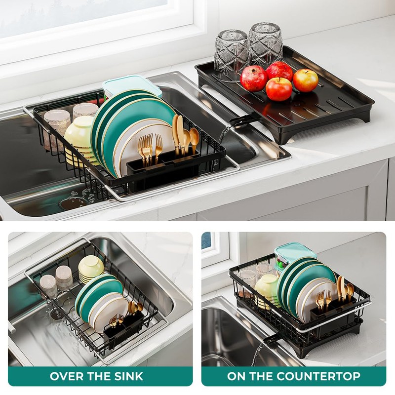 HANLE Small Dish Drying Rack in Sink, Expandable Stainless Steel