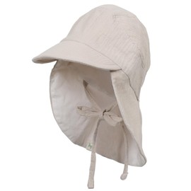 Petinard Label Muslin Peaked Cap, Sun Hat with Neck and Ear Protection, UV Protection (UPF 50+) for Babies and Children, Unisex, stone