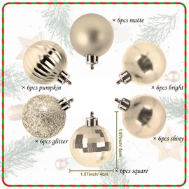 NiCoLa Christmas Baubles 36PCS 40mm Christmas Ball Ornaments, Mini Christmas Tree Baubles with Hanging Loop for Xmas Christmas Tree, Home Party Decor (Champagne)