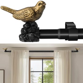 KVEEO Vintage Gold Curtain Rod 48 to 90 Inches Curtain Rods for Windows Adjustable Drapery Rod with Bird Finials Heavy Duty Curtain Rod for Living Room Bedroom
