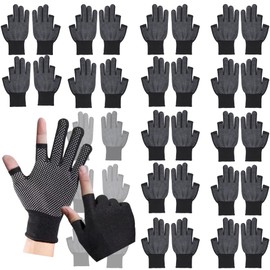 Anopono 2 Finger Gloves, 20 Pair Set, Work Gloves, Thimble, Stretchable, Anti-Sweat Hand, Smartphone Operated Gloves (Anti-Slip), Black