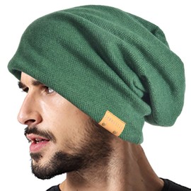 VECRY Men Oversized Slouch Beanie Large Skullcap Knit Hat (Green)