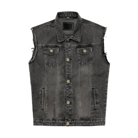 JYG Denim Vest for Men Casual Lapel Trucker Jeans Vests Fashion Vintage Sleeveless Vest (Large, Grey)