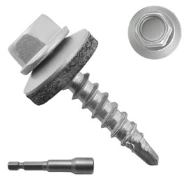 JEGONFRI 300pcs #10 x 1 Galvanized Hex Head Self-Drilling Metal Roofing Screws, EPDM Washer, No Paint, Wood Screws, Sheet Metal Roof Screw with Hex Driver Bit