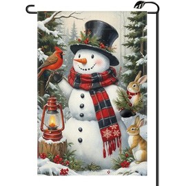 Winter Snowman Garden Flag 12x18 Inch Vertical Double Sided Seasonal Christmas Rabbit Small Flags Farmhouse Outside Decoration For Yard (ONLY FLAG) DJ42