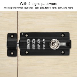 Digital Combination Bolt Lock, Safe Password Resistant Coating 4 Digit Lock Bolt for Pool Gate Fence Farm (Black Latch Lock)