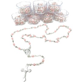 (12) PCS - Baptism, First Communion Rosary Favor Pink Pearl Recuerdos para Primera Comunion Niña Niño