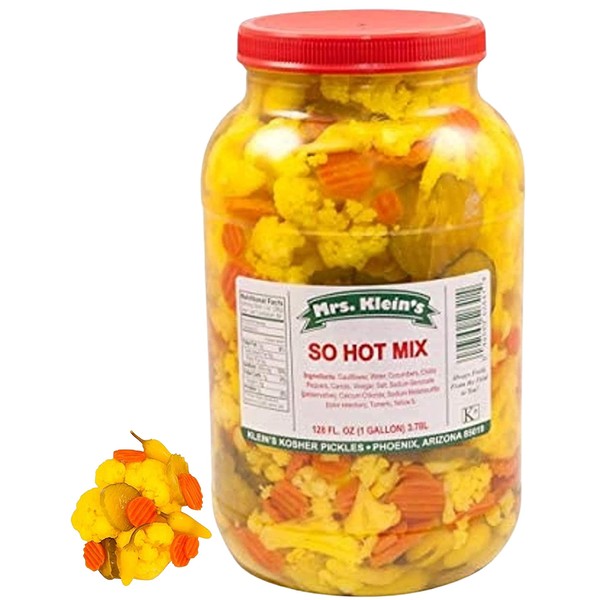 SO HOT MIX-Spicy Pickled Cauliflower Florets, Spicy Sliced Carrots, Sliced Pickles and Yellow Hot Chilis • Vegan Snacks • Bulk 1 Gallon