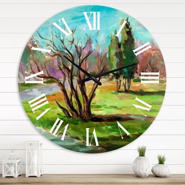 Designart 'Two Distant Trees In A Green Landscape' Traditional wall clock - 36 in. high, 36 In. Wide