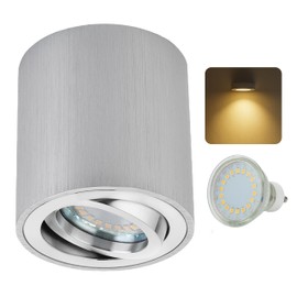 Sweet-LED Surface Light Round Square Includes GU10 5W 450 Lumen 3000K 230V Surface-Mounted Ceiling Light Aluminium Brushed Pivoting Ceiling Lamp