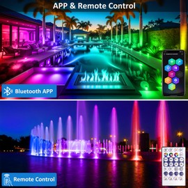 T-SUN Submersible RGB LED Pond Lights – IP68 Waterproof Fountain Lights with Bluetooth App & Remote, 16 Million Colors Underwater Lighting for Koi Ponds/Garden Water Features Aquarium (10-Pack)