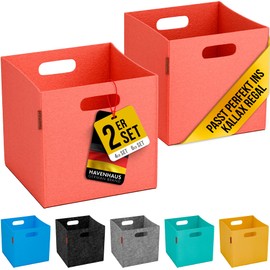 Havenhaus Felt Basket Foldable Set of 2 Peach Pink | Set of 2 Boxes Storage Felt | Folding Box Suitable for Storage Around the House | Storage Box Felt 30 x 30 x 30 cm Kallax Boxes | 4 mm Extra Stable