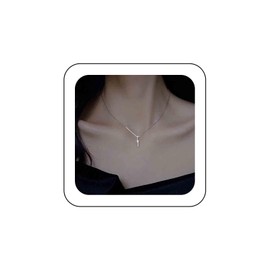 Sttiafay Vintage Vertical Necklace Crystal Bar Pendant Necklace Silver Geometry Bar Chain Necklace Rhinestone Bar Choker Necklace Minimalist CZ Clavicle Necklace Chain