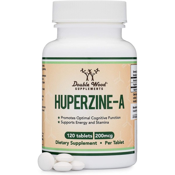 Huperzine A 200mcg (Third Party Tested) Made in The USA, 120 Tablets, Nootropics Brain Supplement to Promote Acetylcholine, Support Memory and Focus by Double Wood Supplements
