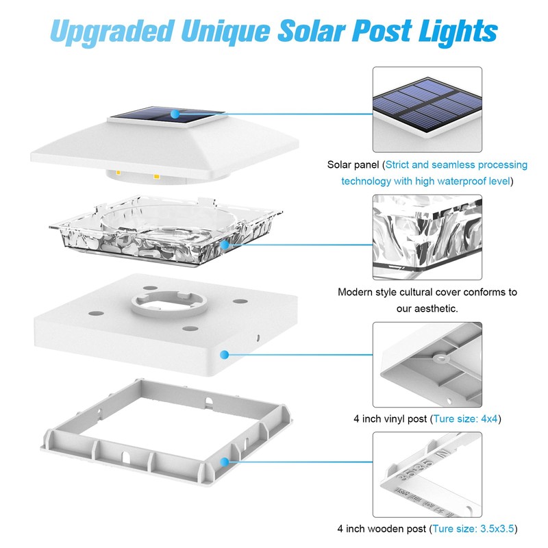 VOLISUN 4x4 Solar Post Cap Light 6pack,Solar Fence - Post
