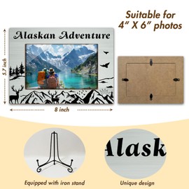 Zgogy Wooden Alaska Adventure Picture Photo Frame With Iron Stand, Photo Gifts For Women Men Couples, Gifts For Birthday Honeymoon Vacation, Insert 4 * 6 Picture Lines Snow Mountain Design -70