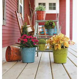 Robert Allen MPT01890 Fluer De Lis Series Metal Planter Flower Pot, 6", Color Surf Blue