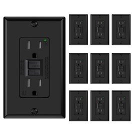 ELEGRP GFCI Outlet 15 Amp, Self-Test GFI Electrical Outlet with Narrow Design, Tamper Resistant GFCI Receptacle with LED Indicator, UL Listed, Black, Wall Plate Included, 10 Pack