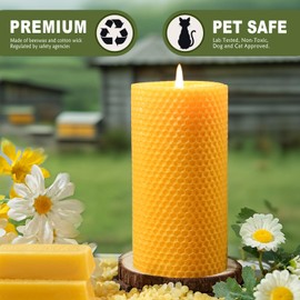 4pcs Beeswax Candles - 2.8x6inchs Hand-Rolled Beeswax Pillar Candles, 180 Hours Long Burning Handmade Unscented Candles Honeycomb Bees Wax Candle for Home, Prayer