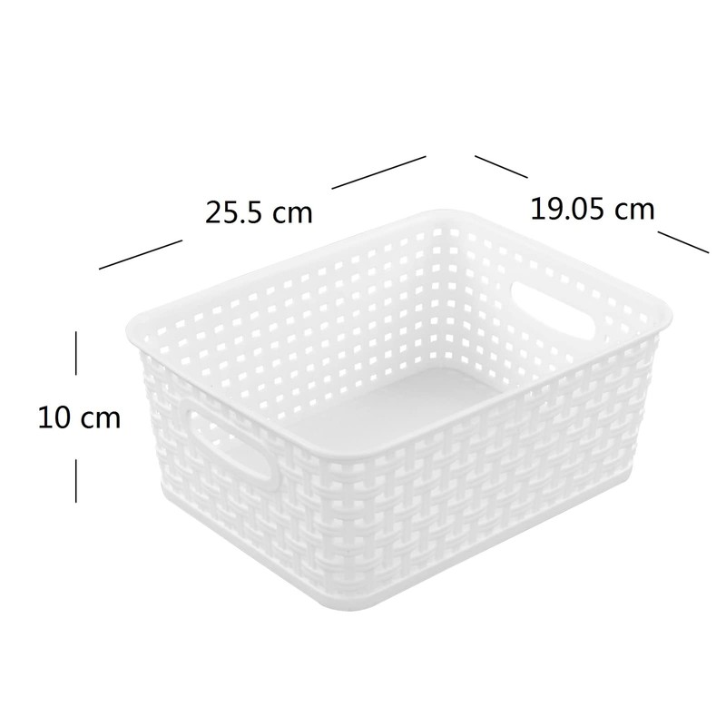 Sandmovie White Plastic Woven Ratten Baskets, 6-Pack