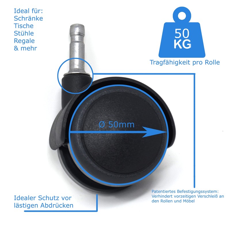 Design61 Set of 4 Universal Furniture Castors Rubber Castors for