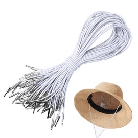 Elastic Barb Cord, Pack of 50, Rubber Cord with Metal Barb Closure, Round White Hat Rubber Cord for Hats, Blindfolds, Masks, Notebooks, Day, Gift Bags
