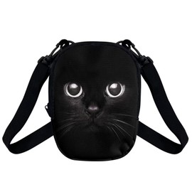 Suobstales Black Cat Print Messenger Bag for Women Zipper Purse Crossbody Bags with Adjustable Strap Small Shoulder Bag Casual Sling Pack Portable Mobile Phone Coin Pouch
