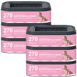 Standard Square Refills Disposal Bags Refill Compatible with Genie Diaper Compact, Select Pails (Not Fit Classic Version Pails), Hold Up to 270 Newborn-Sized Diapers Per Refill,6 Pack